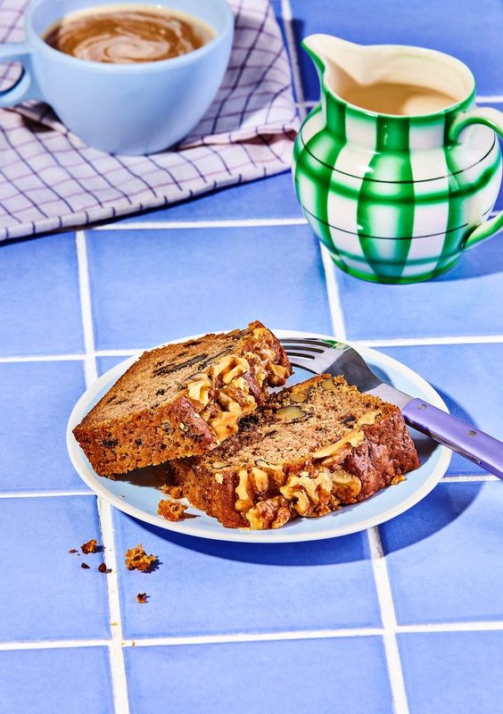 two slices of banana bread on a table